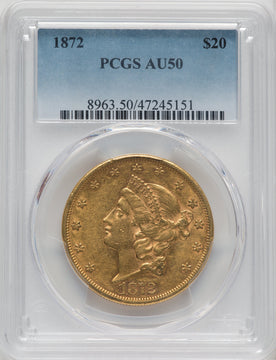 1872 $20 Liberty Double Eagle PCGS AU50