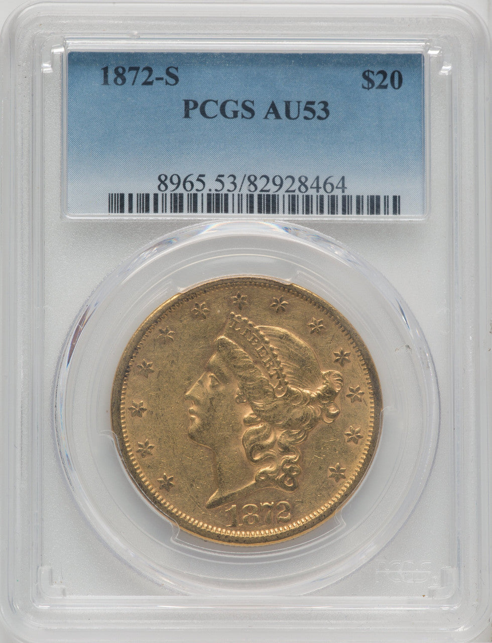 1872-S $20 Liberty Double Eagle PCGS AU53