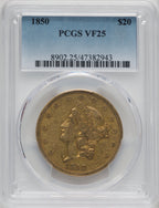1850 $20 Liberty Double Eagle PCGS VF25