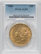 1860 $20 Liberty Double Eagle PCGS AU50