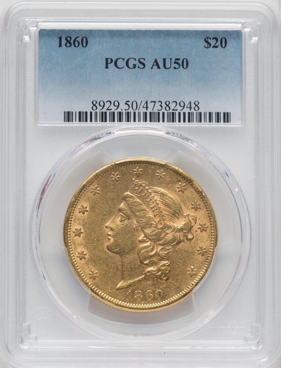 1860 $20 Liberty Double Eagle PCGS AU50