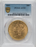 1861 $20 Liberty Double Eagle PCGS AU53