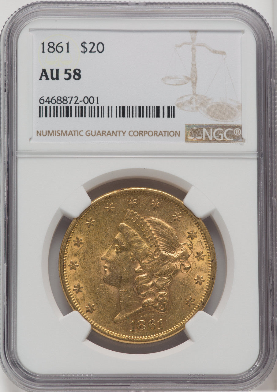1861 $20 Liberty Double Eagle NGC AU58