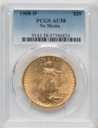 1908-D $20 NO MOTTO Saint-Gaudens Double Eagle PCGS AU58