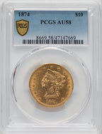 1874 $10 Liberty Eagle PCGS AU58