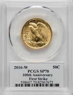 2016-W 50C 24K Gold Half-Ounce 100th Anniversary Adolph Alexander Weinman First Strike PCGS SP70