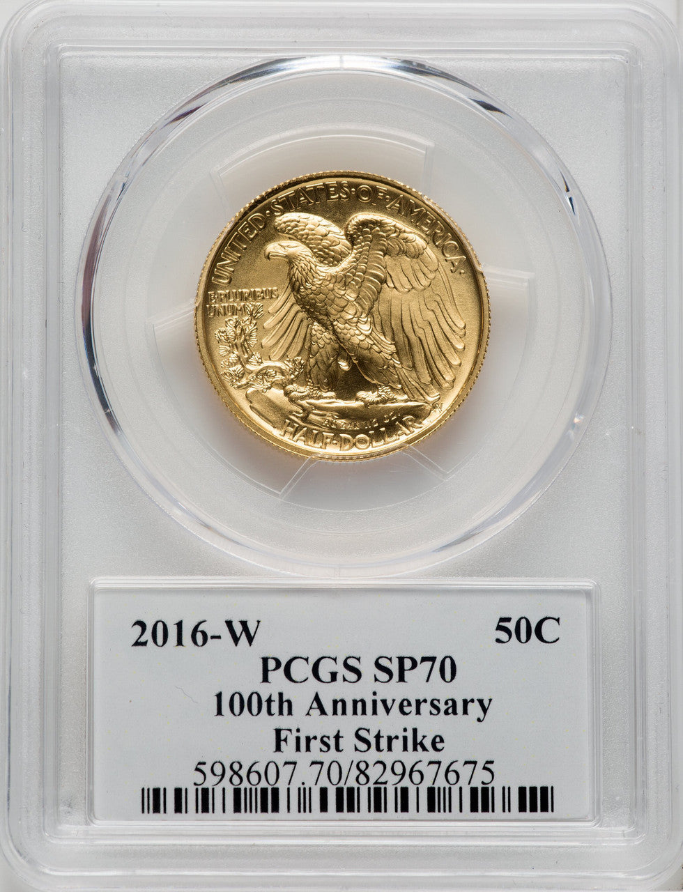 2016-W 50C 24K Gold Half-Ounce 100th Anniversary Adolph Alexander Weinman First Strike PCGS SP70