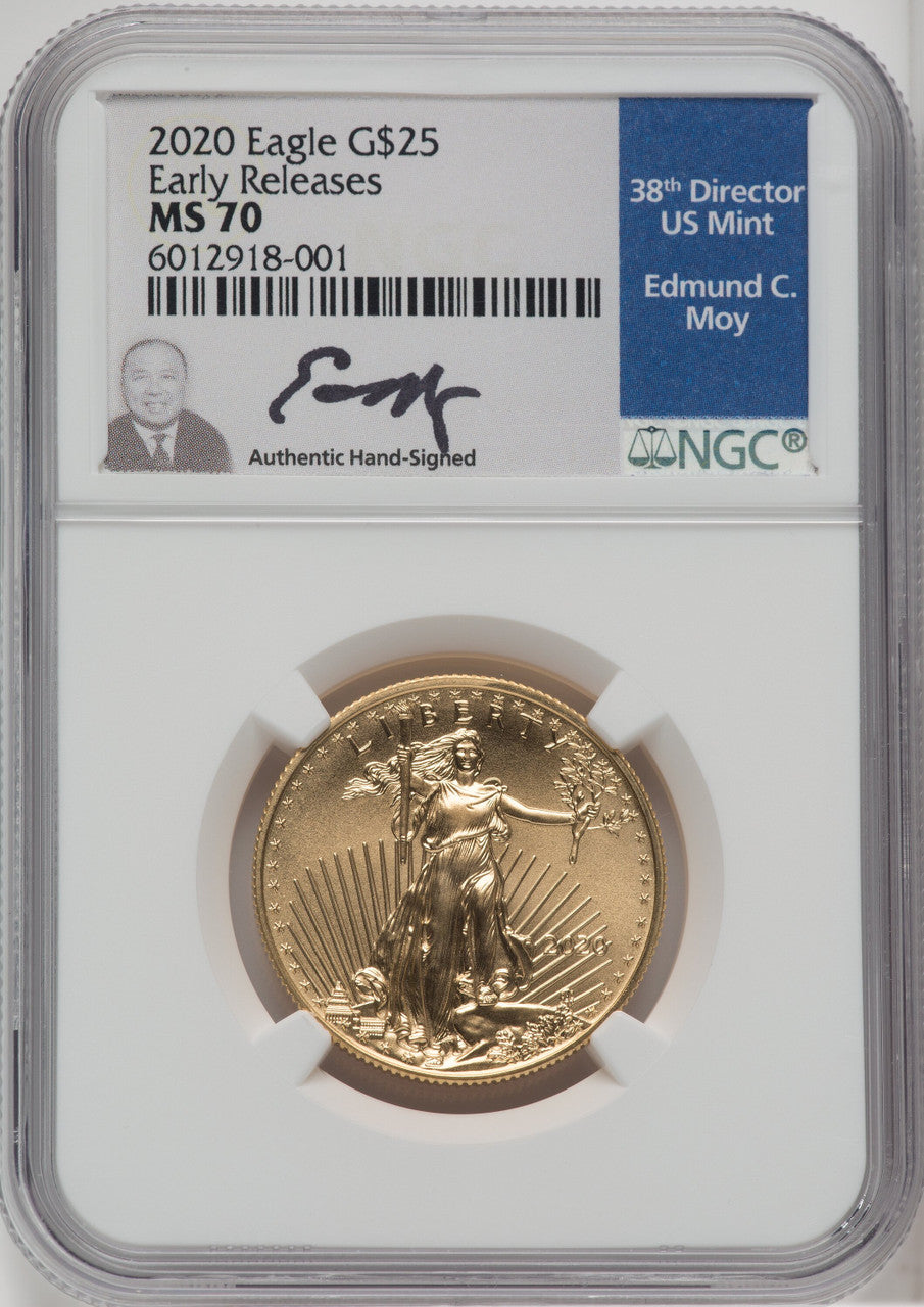 2020 $25 Half-Ounce Gold Eagle First Strike NGC MS70 Ed Moy