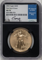 2022 $50 One-Ounce Gold Eagle FDI NGC MS70 Ed Moy