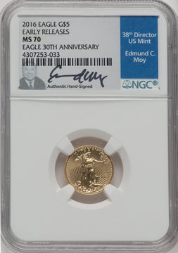 2016 Tenth-Ounce Gold Eagle 30th Anniversary ER NGC MS70 Ed Moy