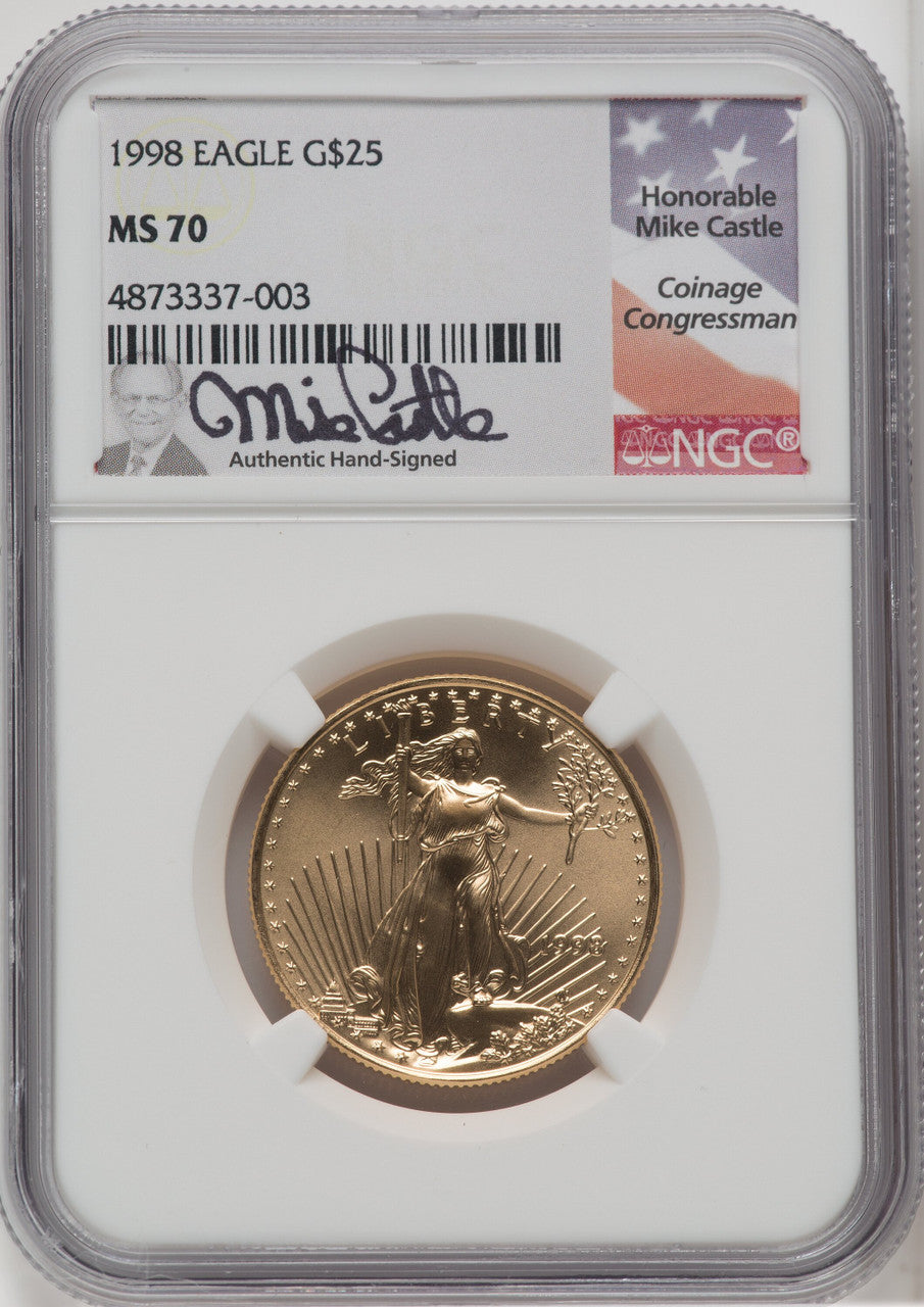 1998 $25 Half-Ounce Gold Eagle Mike Castle NGC MS70 (758245001)