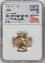 1998 $10 Quarter-Ounce Gold Eagle NGC MS70 Mike Castle Signed
