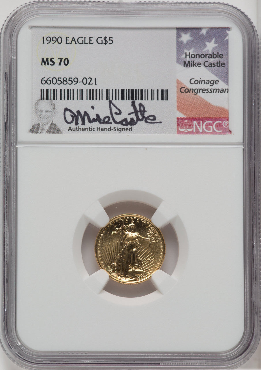 1990 $5 Tenth-Ounce Gold Eagle Mike Castle Signature NGC MS70