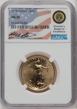 1999 $25 Half-Ounce Gold Eagle NGC MS70 Miles Standish Signed
