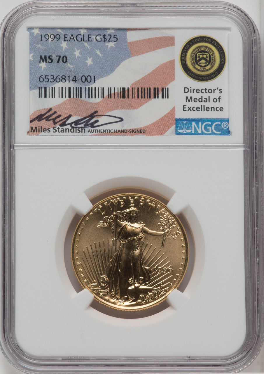 1999 $25 Half-Ounce Gold Eagle NGC MS70 Miles Standish Signed