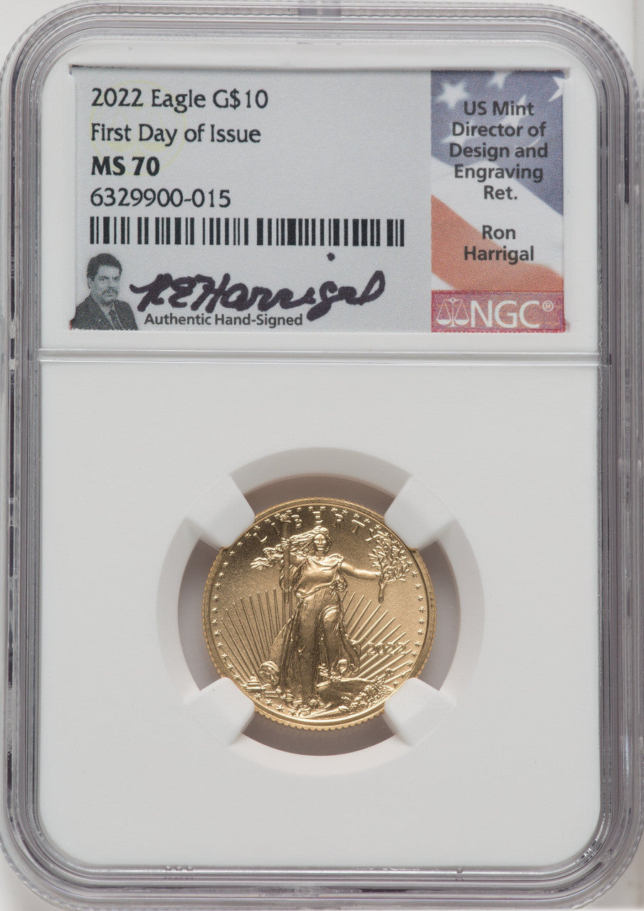 2022 $10 Quarter Ounce Gold Eagle FDI NGC MS70 Harrigal