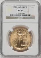 1991 G$50 One-Ounce Gold Eagle NGC MS70
