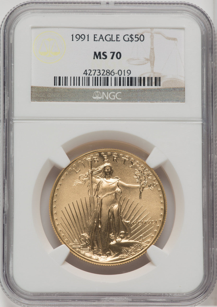 1991 G$50 One-Ounce Gold Eagle NGC MS70
