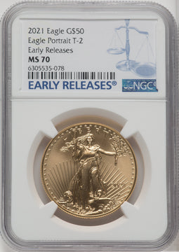 2021 One-Ounce Gold Eagle Type Two First Strike NGC MS70