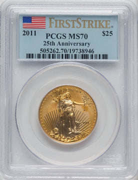 2011 G$25 Half-Ounce Gold Eagle 25th Anniversary First Strike PCGS MS70