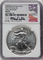 2012-W S$1 Silver Eagle Burnished First Strike Mike Castle Signature NGC MS70