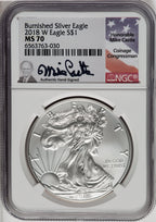2018-W S$1 Silver Eagle Burnished NGC MS70
