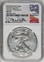 2018-W S$1 Silver Eagle Burnished First Day of Issue Philadelphia NGC MS70
