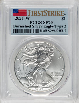 2021-W S$1 Silver Eagle Type Two Burnished FS PCGS SP70