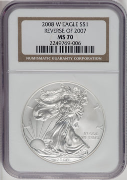2008-W S$1 Silver Eagle Reverse of 2007 NGC MS70