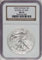 2008-W S$1 Silver Eagle Reverse of 2007 NGC MS70