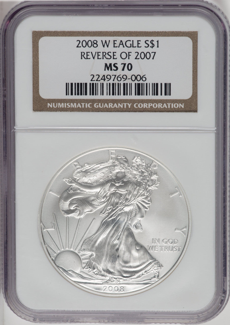 2008-W S$1 Silver Eagle Reverse of 2007 NGC MS70