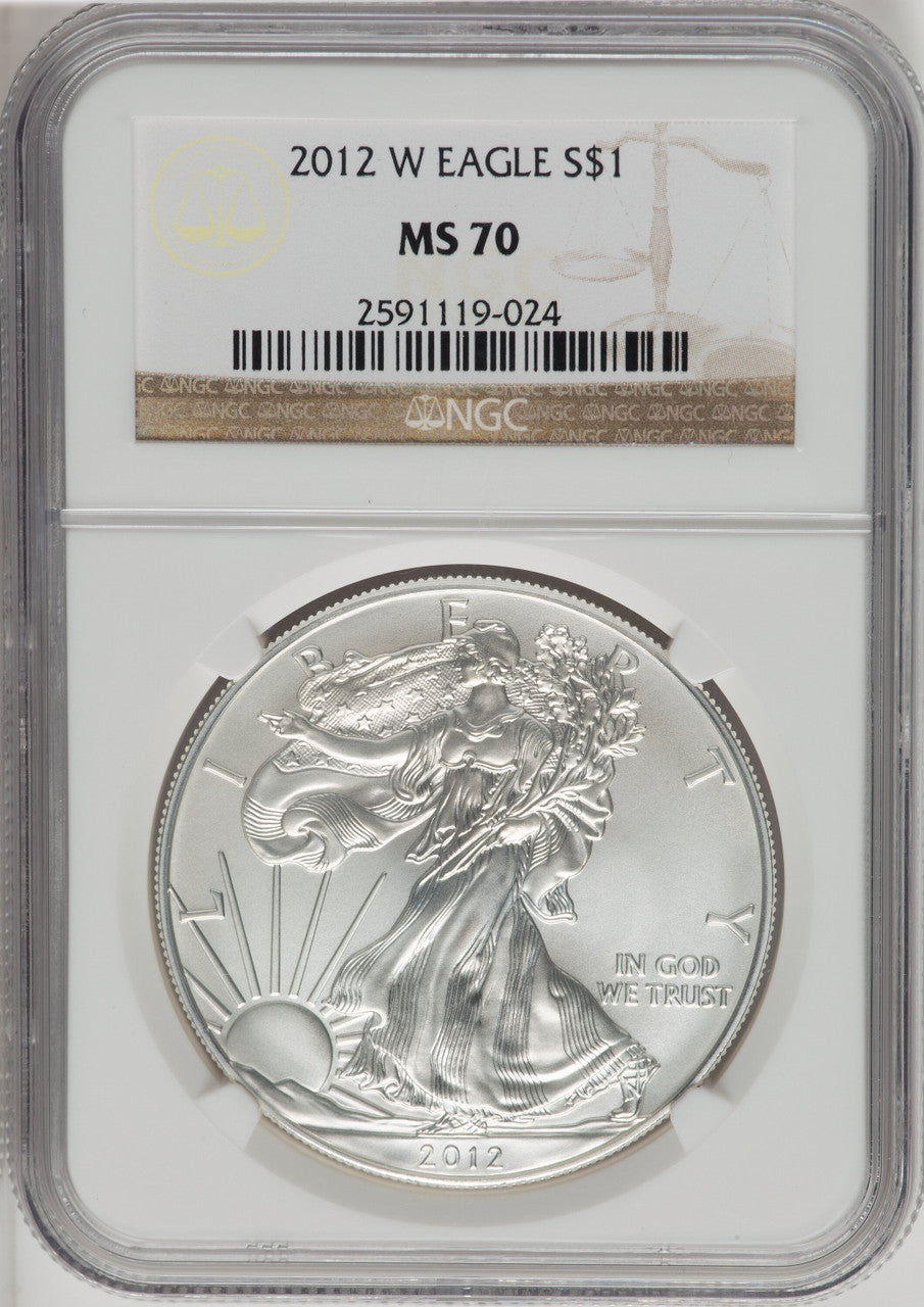 2012-W S$1 Silver Eagle Burnished Brown Label NGC MS70