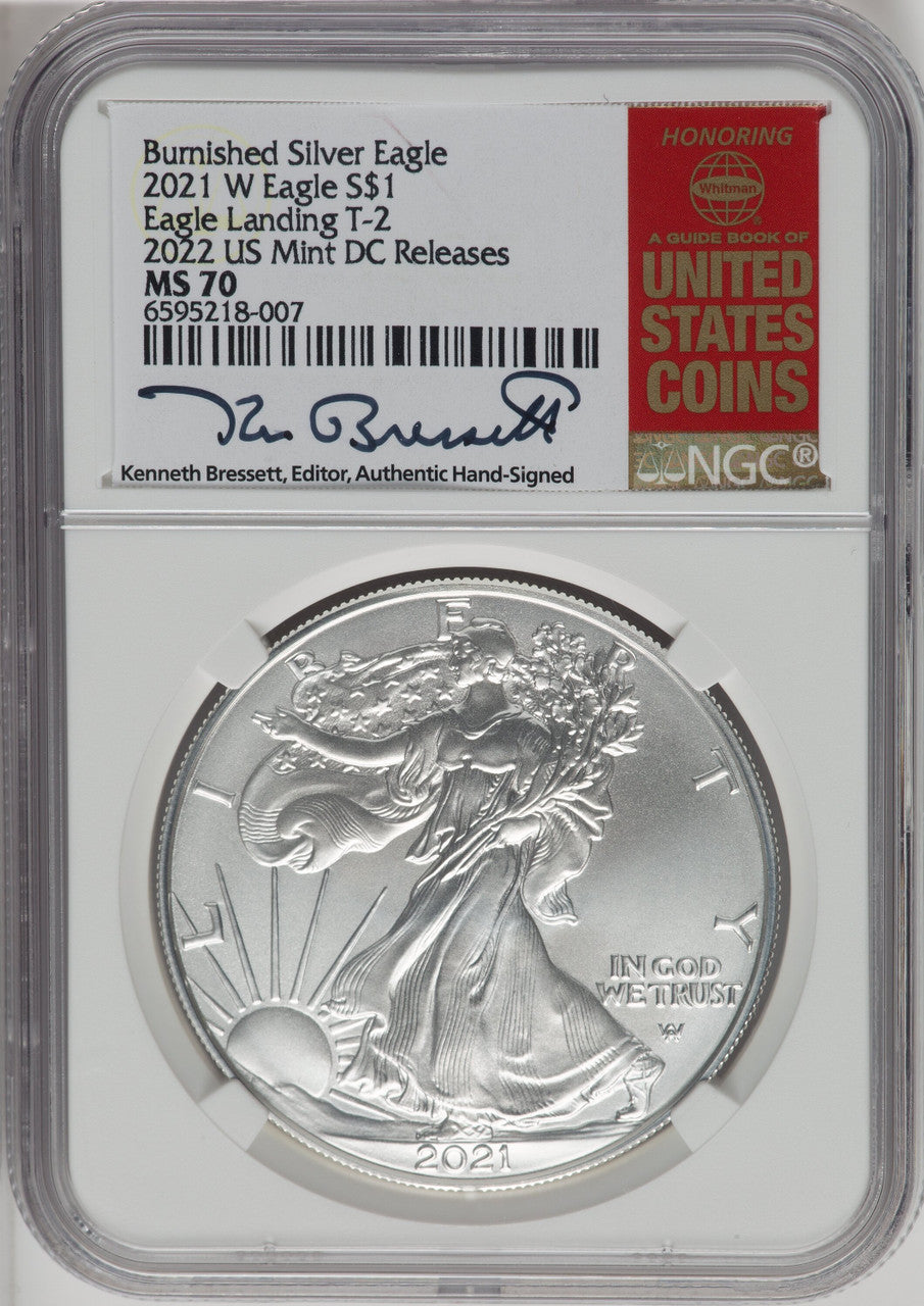 2021-W S$1 Silver Eagle Type Two Burnished NGC MS70