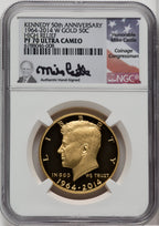 2014-W 50C Kennedy Gold 50th Anniversary Mike Castle Signature Proof Kennedy Half Dollar NGC PR70