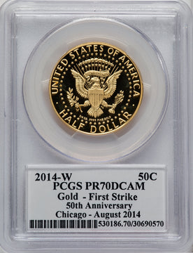 2014-W 50C Kennedy Gold 50th Anniversary First Strike Proof Kennedy Half Dollar PCGS PR70