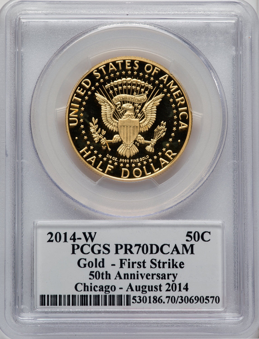 2014-W 50C Kennedy Gold 50th Anniversary First Strike Proof Kennedy Half Dollar PCGS PR70