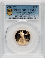2021-W G$10 Quarter Ounce Gold Eagle Type Two First Strike PCGS PR70
