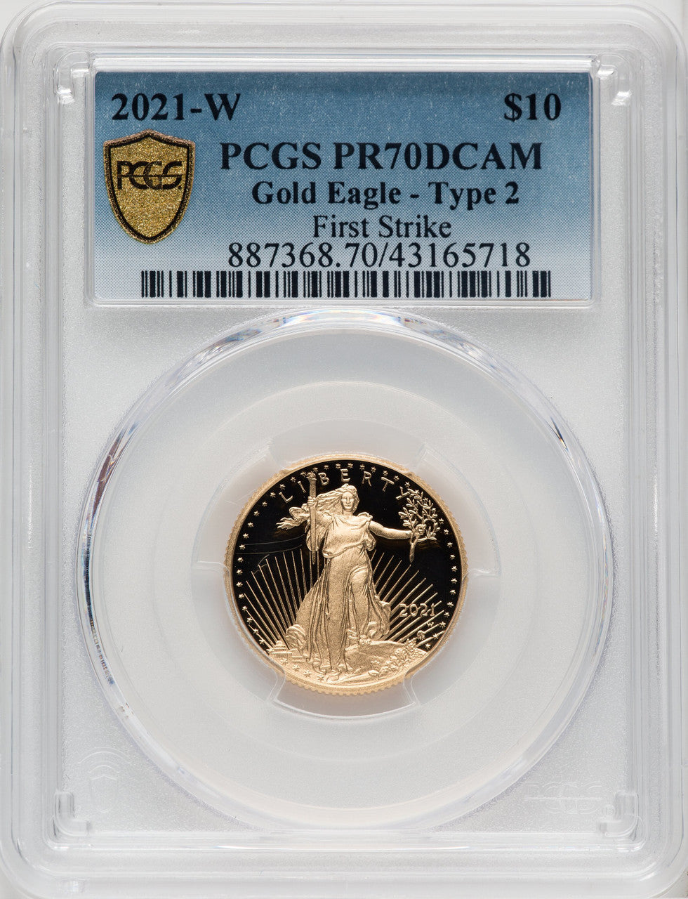 2021-W G$10 Quarter Ounce Gold Eagle Type Two First Strike PCGS PR70