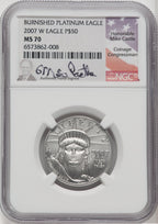 2007-W $50 Half-Ounce Platinum Eagle Burnished Mike Castle Signature NGC MS70