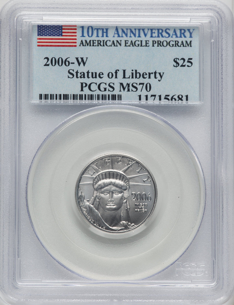 2006-W $25 Quarter-Ounce Platinum Eagle Burnished PCGS SP70