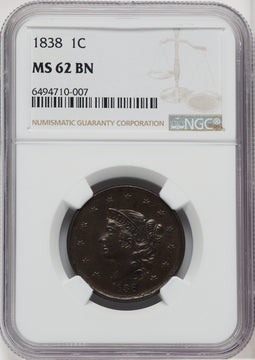 1838 1C BN Large Cent NGC MS62