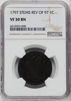 1797 1C Rev of 1797 Stems BN Large Cent NGC VF30