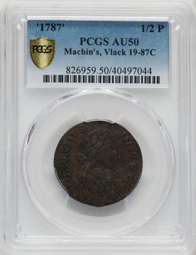 1787 Machin's Mills Half penny Vlack 19-87C BN Colonials PCGS AU50