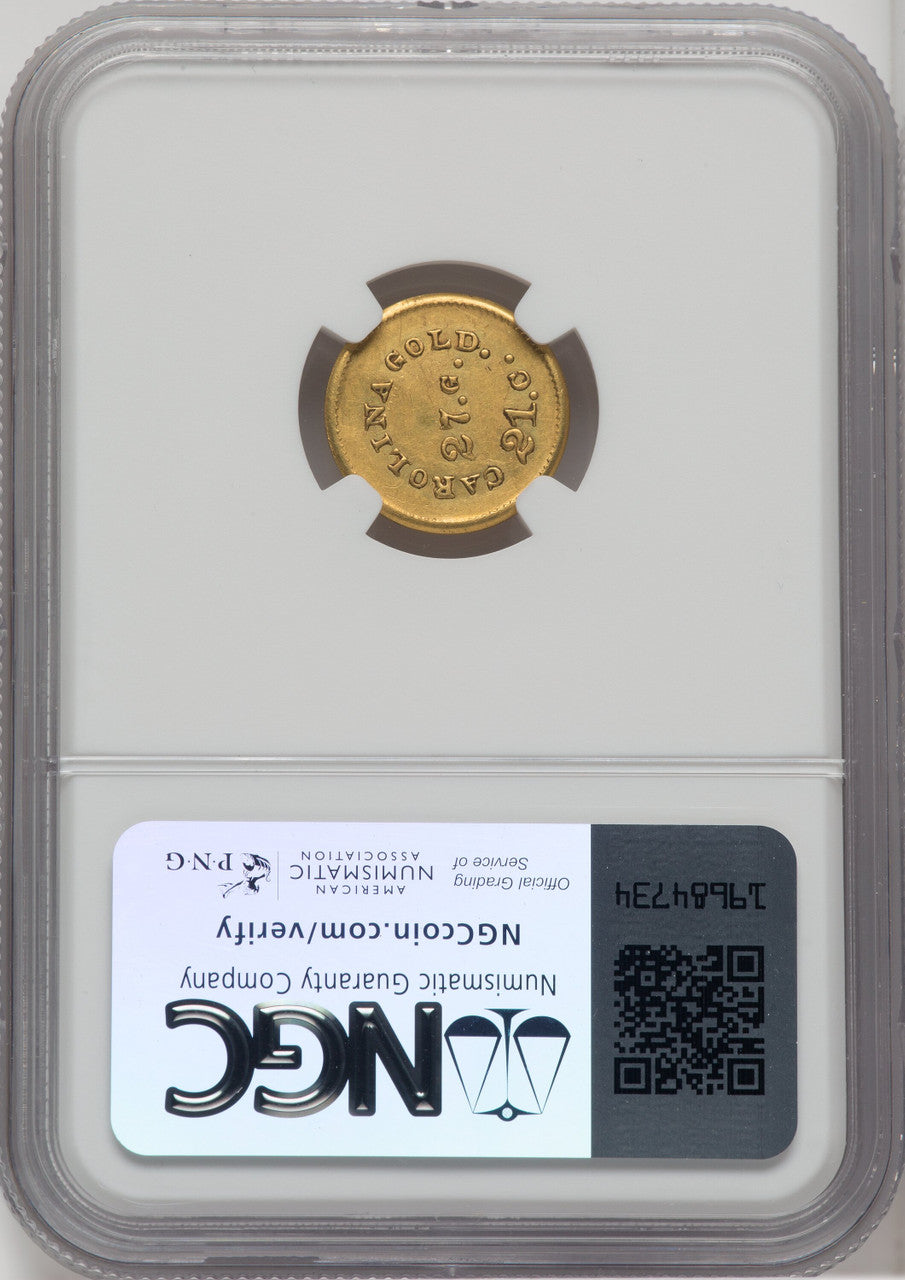 1842-52 A. Bechtler Dollar 27G. 21C. Plain Edge Territorial Gold NGC AU58