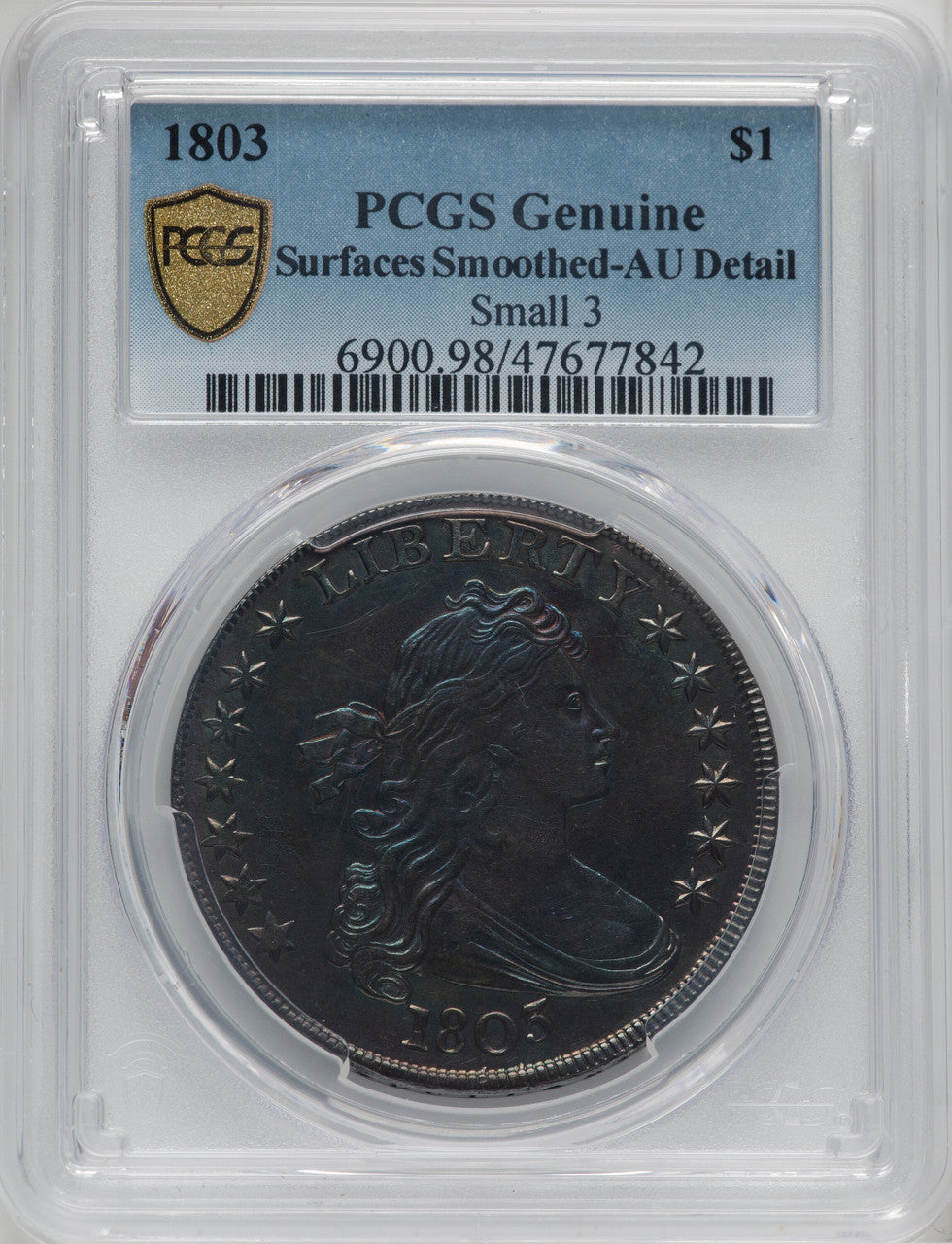 1803 S$1 Small 3 Genuine Early Dollar Genuine PCGS AU50