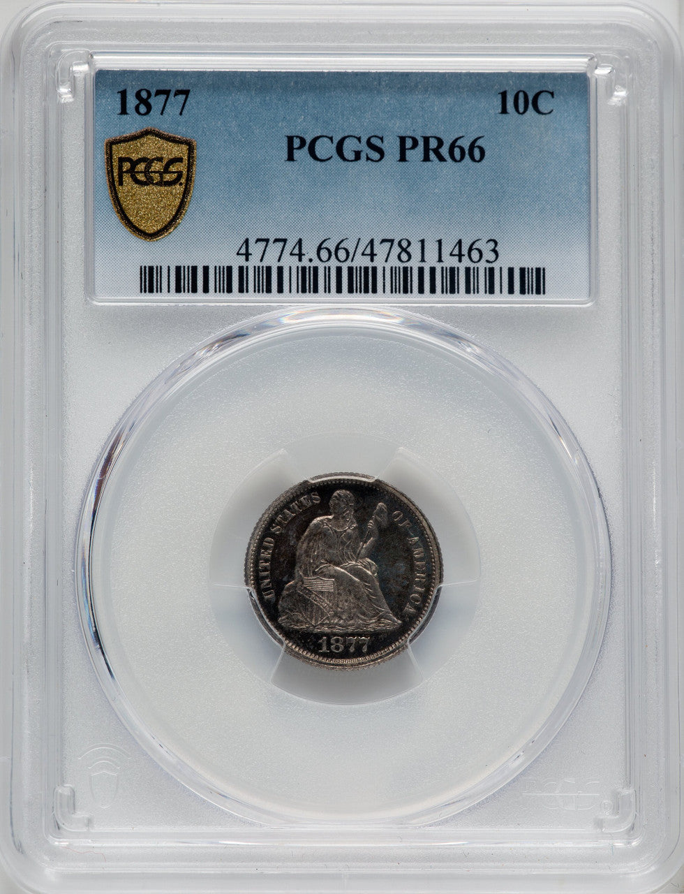 1877 10C Proof Seated Dime PCGS PR66