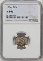 1874 3CN Three Cent Nickel NGC MS66
