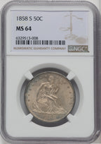1858-S 50C Seated Half Dollar NGC MS64