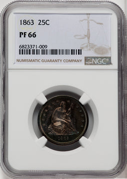 1863 25C Proof Seated Quarter NGC PR66