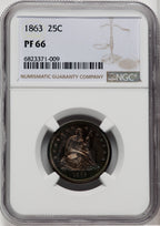1863 25C Proof Seated Quarter NGC PR66